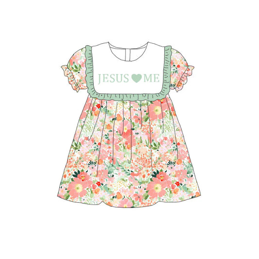 Kids Fall Sibling JESUS LOVE ME Embroidery Green Floral Plaid Clothes