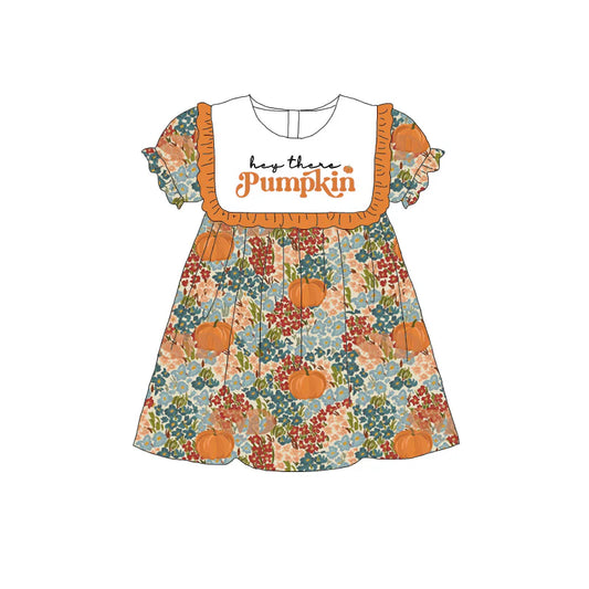 Girls Sister Fall PUMPKIN Embroibery Sibling Dress Romper
