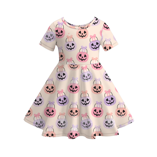 Sibling Halloween Pumpkin Print Mommy Me Dress & Top & Skirt Set