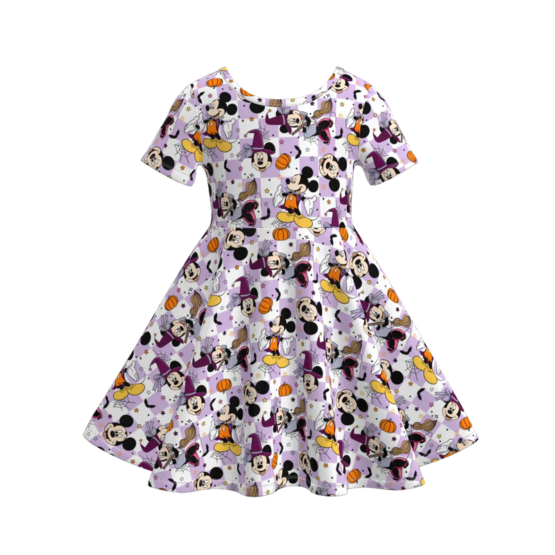 Girls Halloween Purple Cute Cartoon Micky Print Twirl Dress