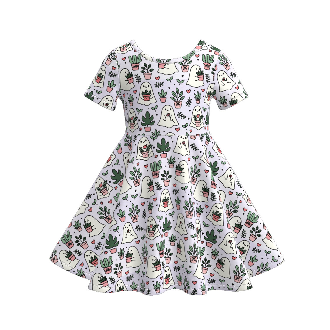 Girls Halloween Ghost Cactus Print Twirl Dress