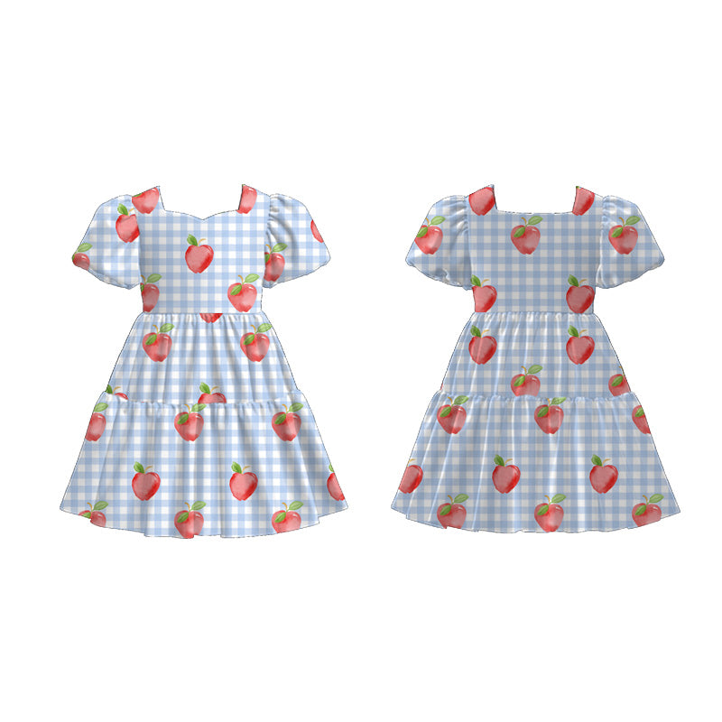 Girls Back To School Print Fashion Puff Sleeves Dress