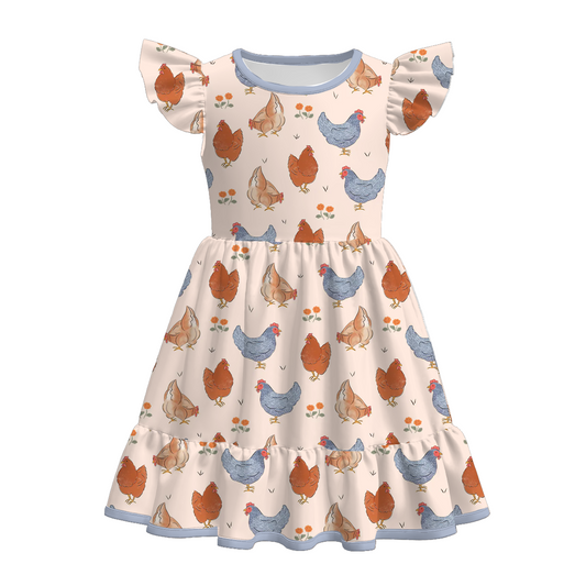 Girls Summer Chick Flamingo Pop Corn Print Cute Dress