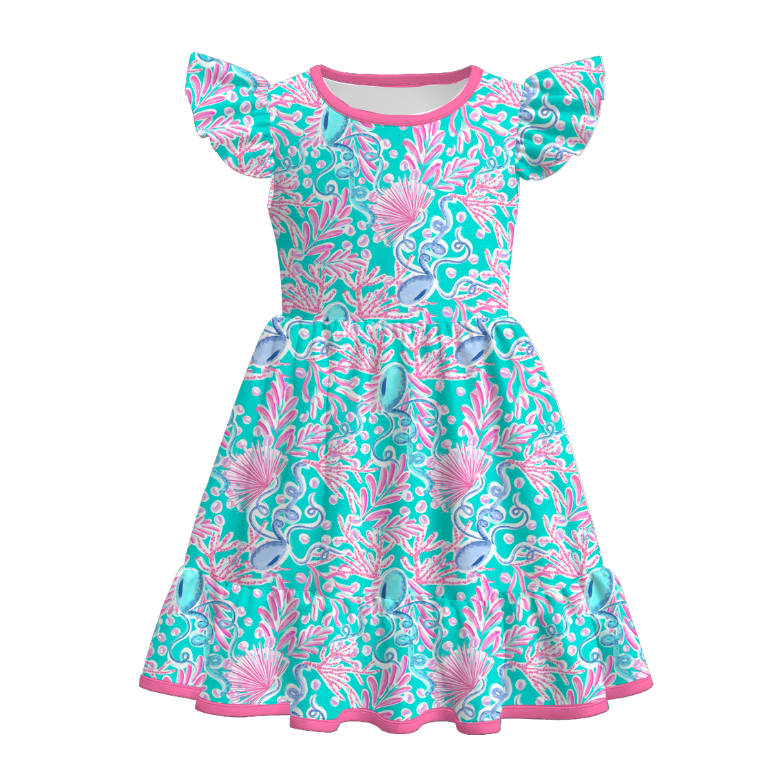 Girls Summer Chick Flamingo Pop Corn Print Cute Dress
