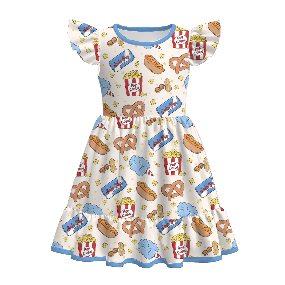 Girls Summer Chick Flamingo Pop Corn Print Cute Dress