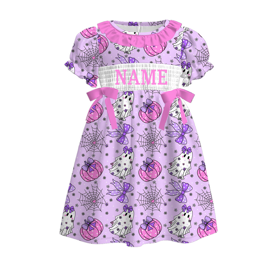 Girls Halloween Pumpkin Ghost Purple Custom Name Sibling Clothes