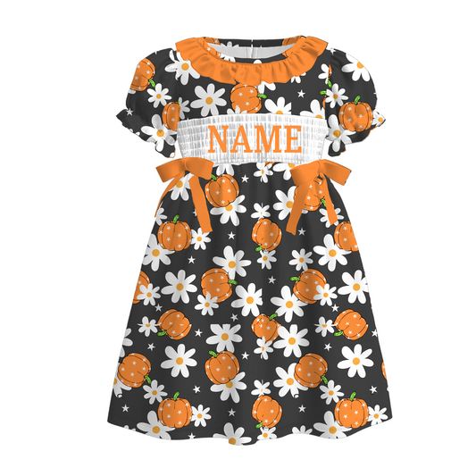 Girls Halloween Pumpkin Flower Custom Name Sibling Clothes