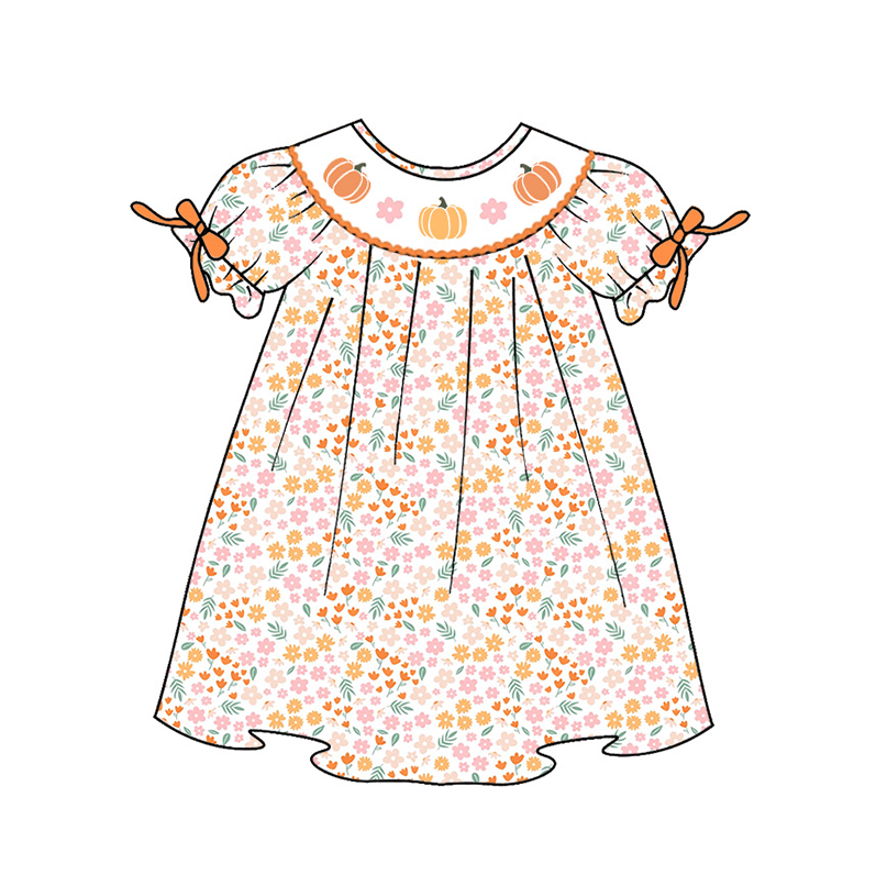 Sister Girls Halloween Floral Pumpkin Embroidery Dress Romper