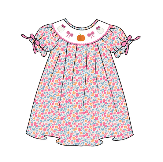 Sister Girls Halloween Ghost Bow Pumpkin Embroidery Dress Romper