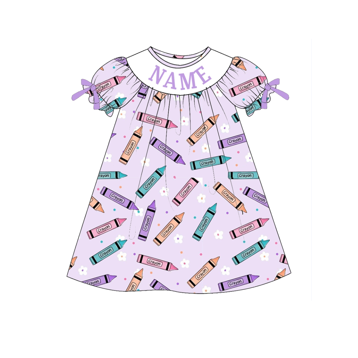 Girls Back To School Custom Name Embroidery Purple Pencil Dress