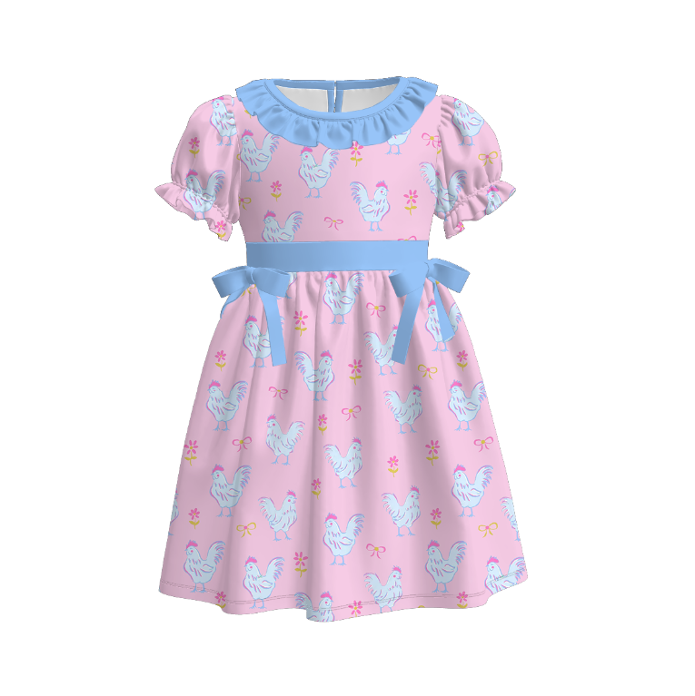 Girls Summer Cute Chick Blue Ruffles Dress