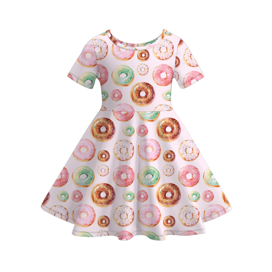 Girls Fall Doughnut Floral Ghost Print Short Sleeves Twirl Dress
