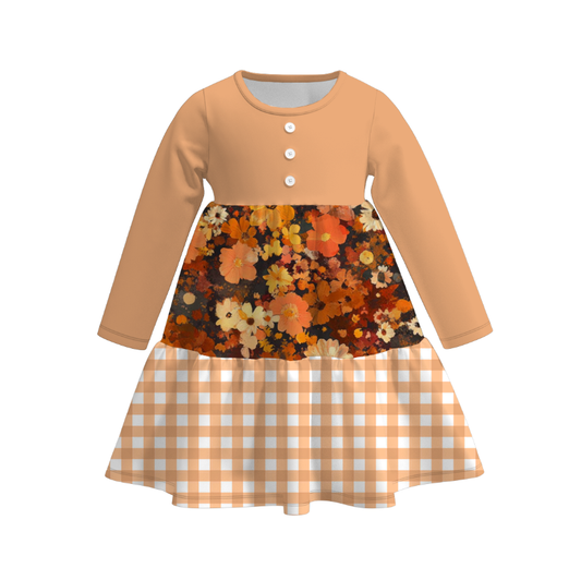 Family Autumn Fall Orange Floral Print Matching Dress & Outfit Set