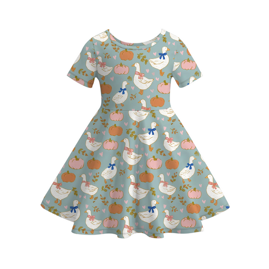 Girls Summer Fall Silly Goose Dress & Athletic Skirt Set
