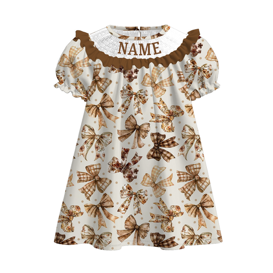 Kids Fall Custom Name Embroidery Brown Bow Plaid Sibling Clothes