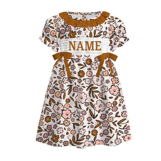 Kids Fall CUSTOM NAME Embroidery Brown Floral Plaid Sibling Clothes
