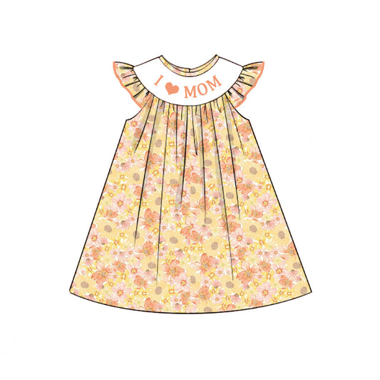 Kids Fall I LOVE MAMA Embroidery Orange Floral Sibling Clothes