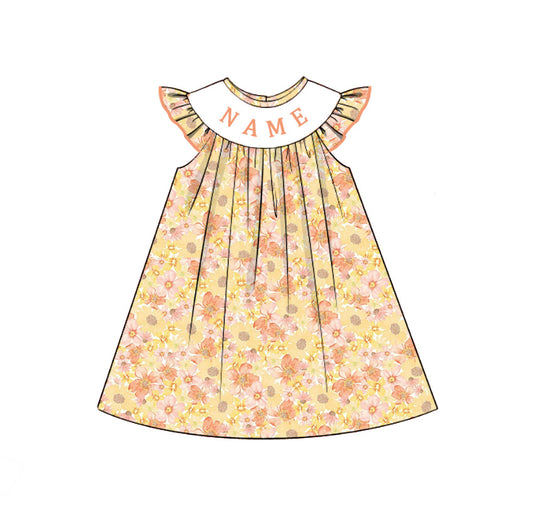 Kids Fall Custom Name Embroidery Orange Floral Sibling Clothes