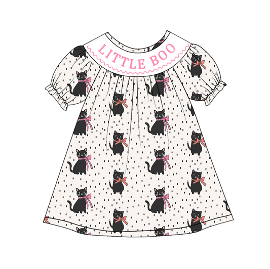 Girls Halloween LITTLE BOO Smocked Embroidery Custom Name Dress & Baby Set