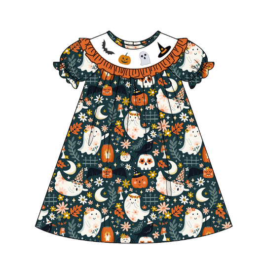 Kids Halloween Ghost Pumpkin Bat Witch Embroidery Sibling Clothes