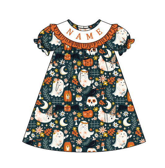 Kids Halloween CUSTOM NAME Embroidery Ghost Pumpkin Sibling Clothes