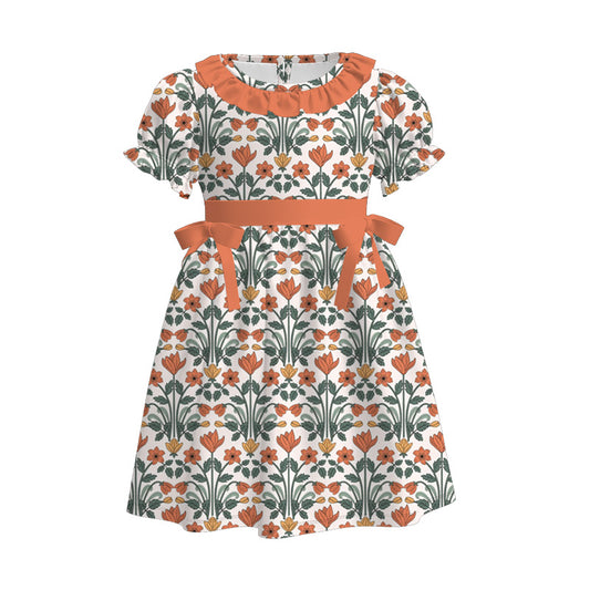 Kids Fall Autumn Orange Floral Plaid Dress Romper Top Sibling Clothes