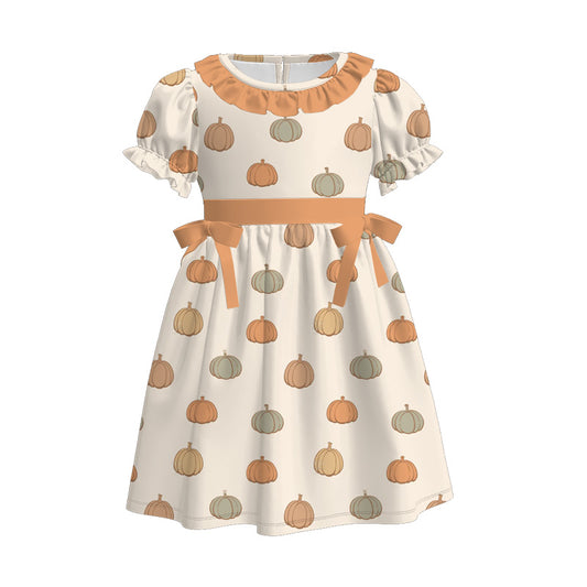 Kids Fall Autumn Orange Pumpkin Striped Dress Romper Top Sibling Clothes