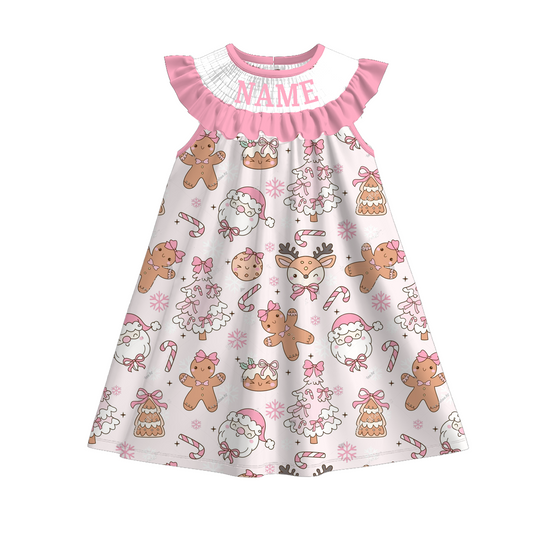 Girls Christmas Gingerbread Santa Custom Name Dress & Romper