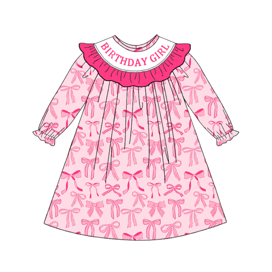 Baby Fall BIRTHDAY GIRLS CUSTOM NAME Pink Embroidery Smock Dress & Romper