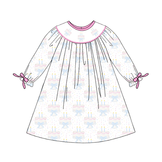 Birthday Kids Cake Smocked Embroidered Summer Outfit Set