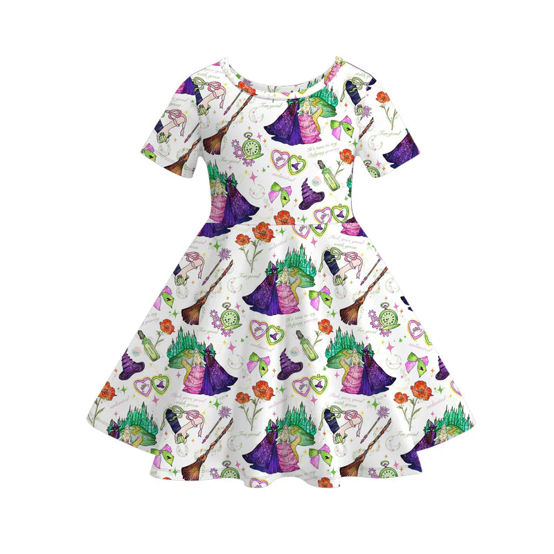Girls Halloween Cute Cartoon Witch Print Twirl Dress