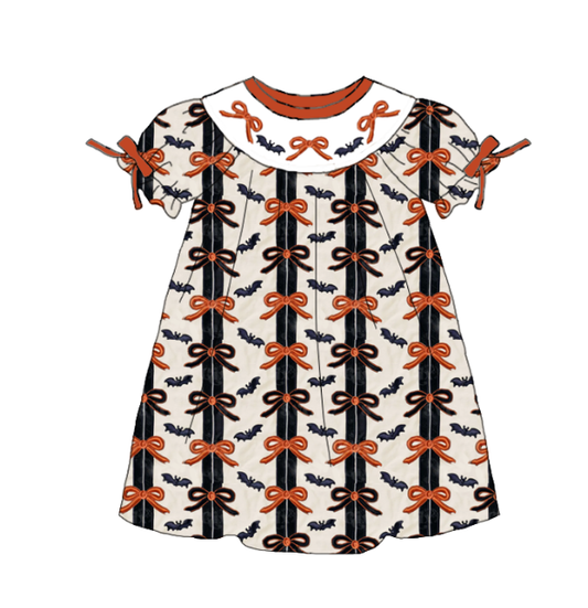 Girls Fall Bow Smocked Embroidery Custom Name Dress & Baby Set