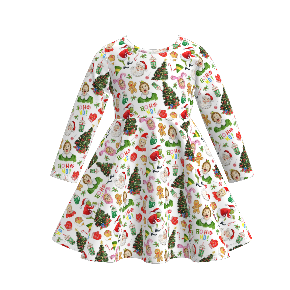 Girls Christmas Halloween Fall Print Long Sleeves Twirl Dress