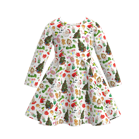 Girls Christmas Halloween Fall Print Long Sleeves Twirl Dress