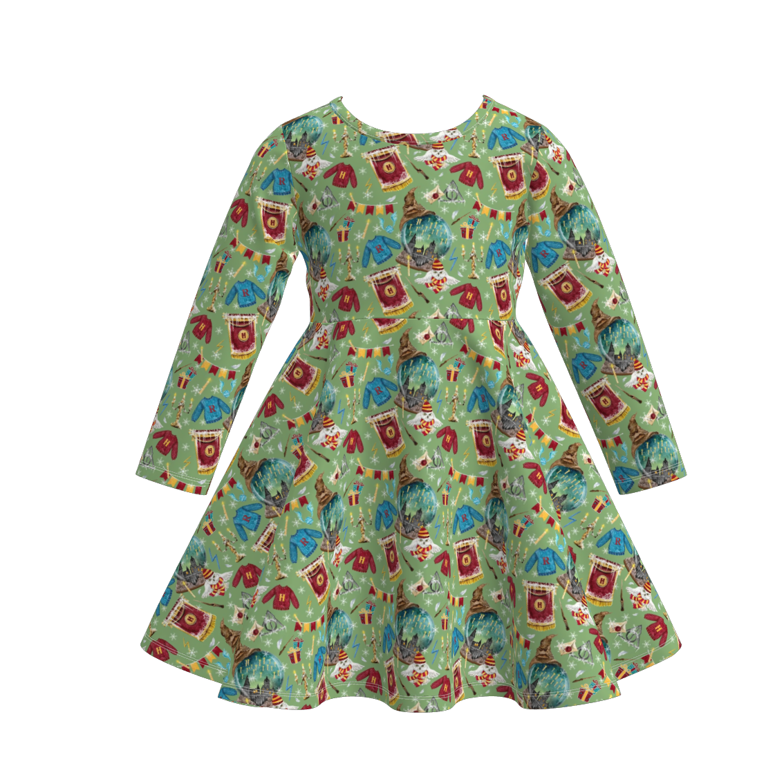 Girls Christmas Halloween Fall Print Long Sleeves Twirl Dress