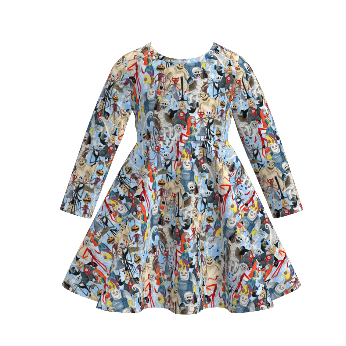 Girls Christmas Halloween Fall Print Long Sleeves Twirl Dress