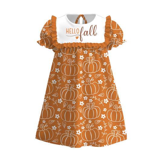 Girls Sister Hello Fall Embroibery Pumpkin Sibling Clothes