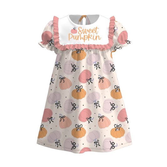 Girls Sister Sweet Pumpkin Embroibery Fall Sibling Clothes