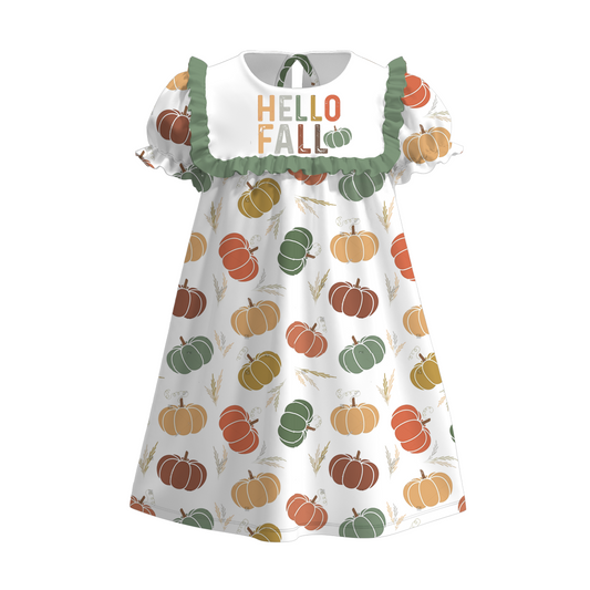 Girls Sister HELLO FALL Pumpkin Embroibery Sibling Clothes