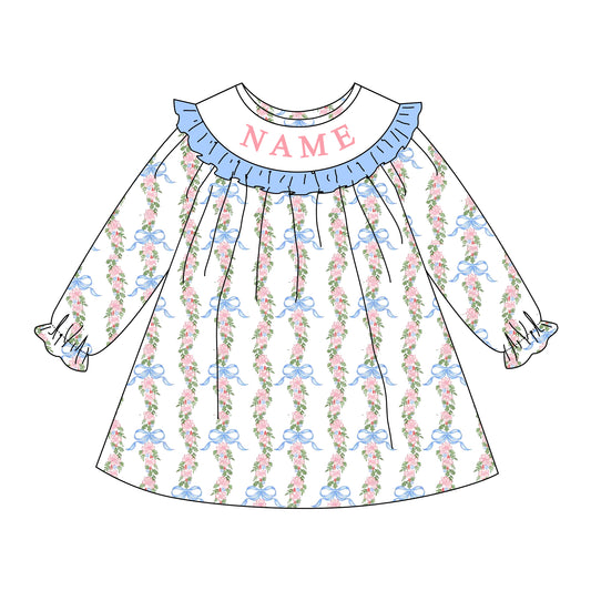 Girls Fall Custom Name Embroidery Smock Floral Dress & Bubble