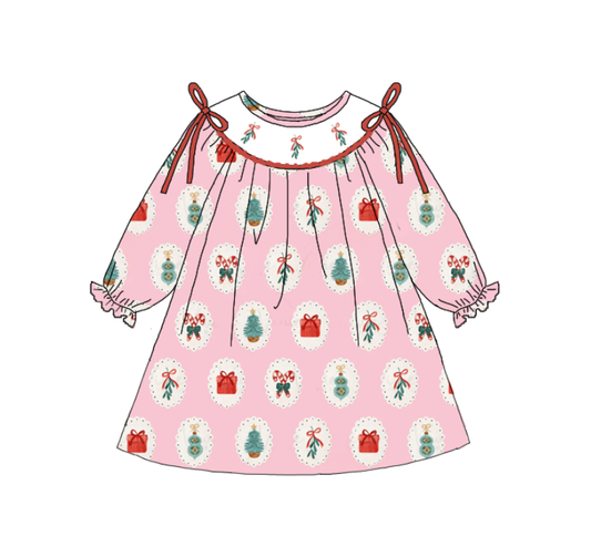 Girls Christmas Gift Smocked Embroidery Custom Name Dress & Romper