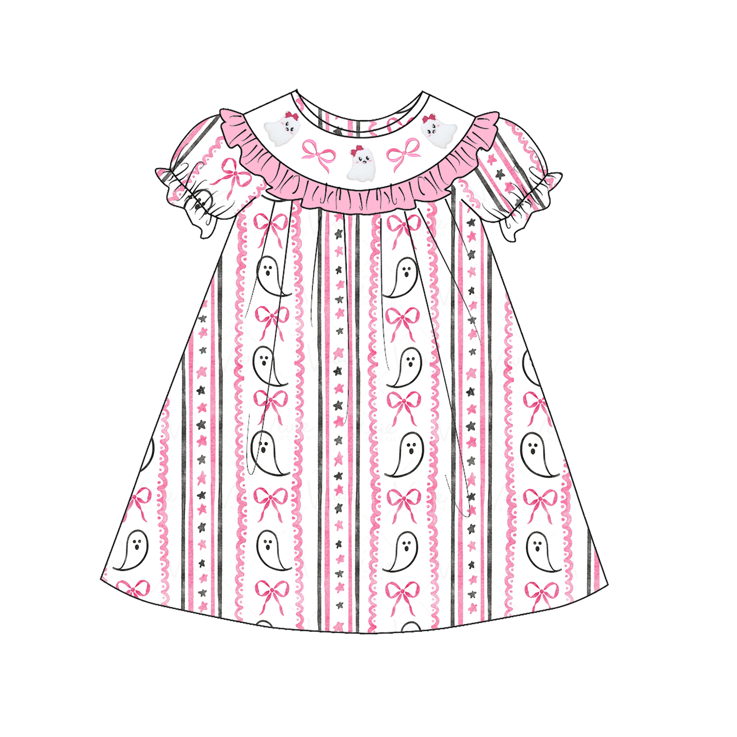 Halloween Ghost Smocked Embroidery Sibling Set