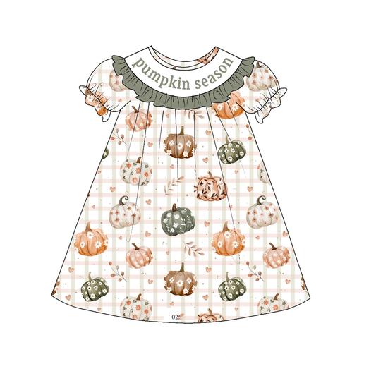 Halloween PUMPKIN SEASON Smocked Embroidery Sibling Set