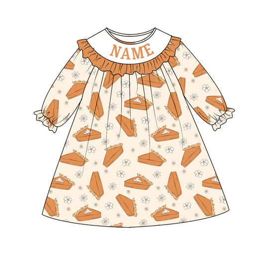 Girls Fall Thanksgiving Cake Smocked Embroidery Custom Name Dress & Baby Set