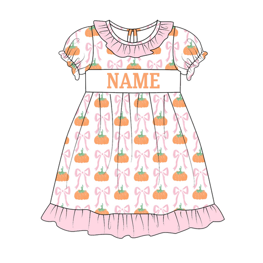Kids Fall Custom Name Embroidery Green Orange Pumpkin Sibling Clothes