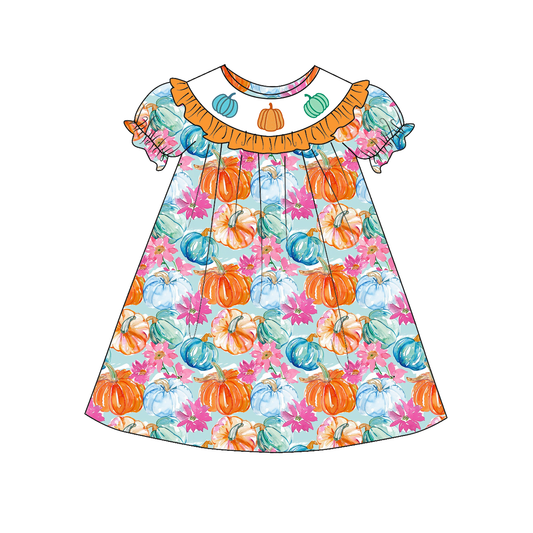 Halloween Pumpkin Sibling Outfit Set – Embroidered Smocked Collection