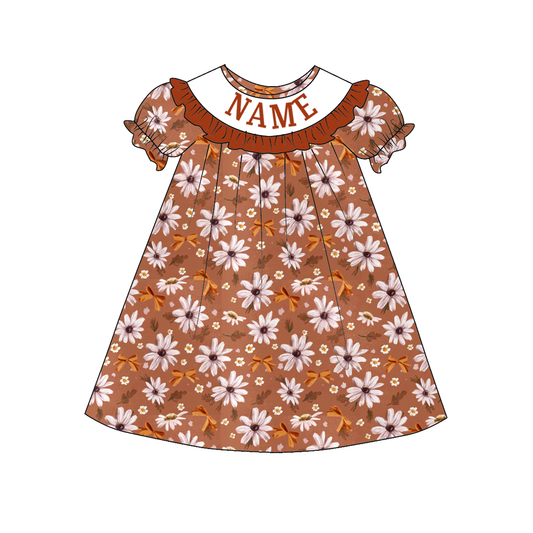 Kids Fall Custom Name Embroidery Brown Plaid Floral Sibling Clothes