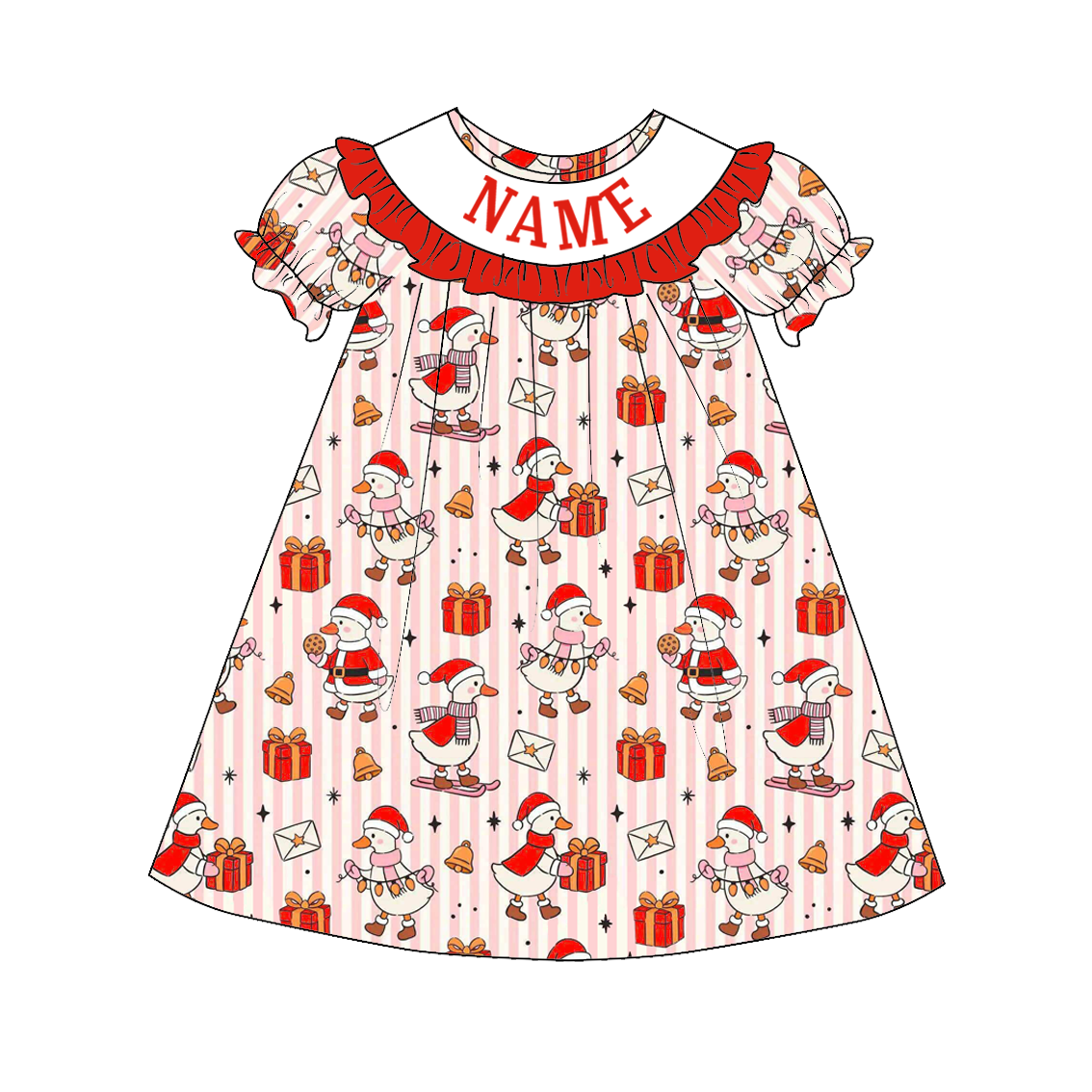 Christmas Silly Goose Print – Custom Name Embroidery Sibling Outfits