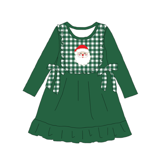 Christmas Sibling Outfit Set – Appliqued Smocked Santa Green Collection