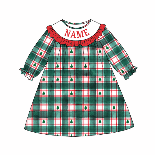 Kids Christmas CUSTOM NAME Embroidery Plaid Sibling Clothes